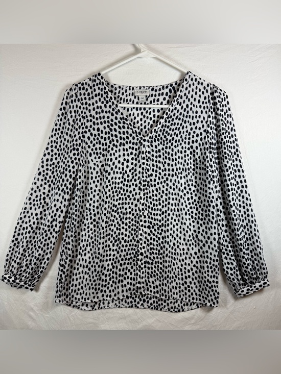 J. Crew Tops - J.Crew Black White Polka Dot V-Neck Blouse Long Sleeve Size 00